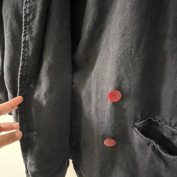 Vintage Oversized Black Pure Linen Double breasted Jacket/Blazer from 90s - Picture 9 of 9